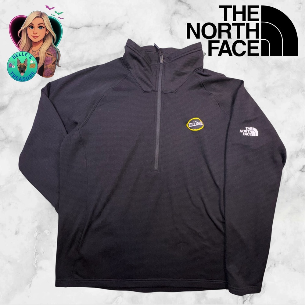 The North Face Mens XL Mountain Peaks 1/4 Zip Pullover Black Thermal Fleece logo